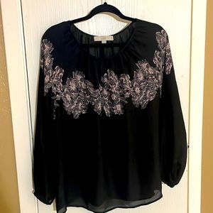 LOFT black with beige floral blouse size M